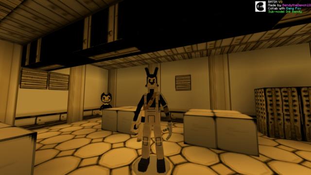 Враждебный моб "Том" стоит посреди комнаты рядом с Бенди