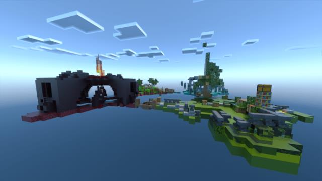 Протяженный парящий остров со множеством объектов