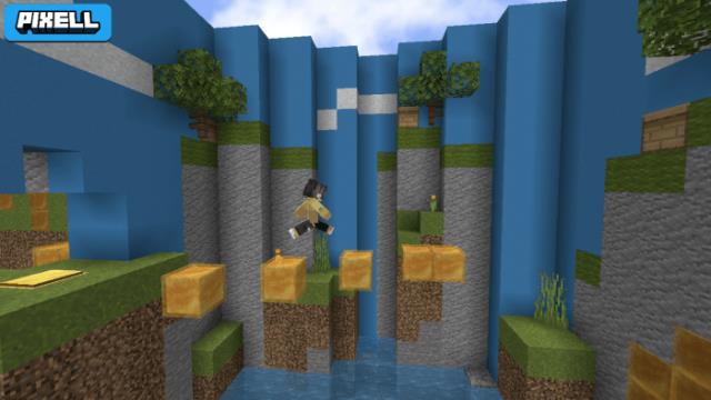 Персонаж прыгает по медовым блокам