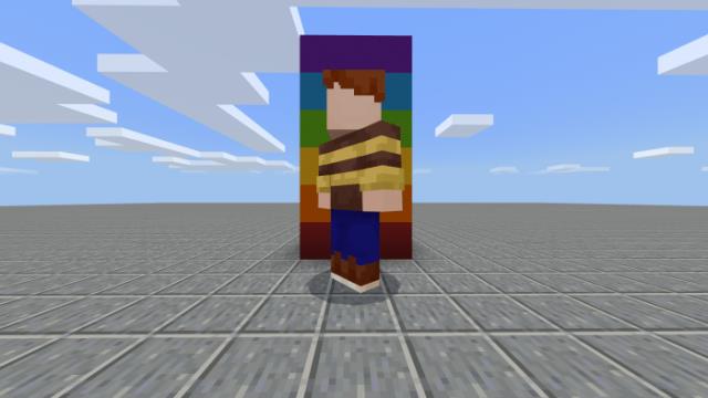 Игрок рядом с радужными блоками