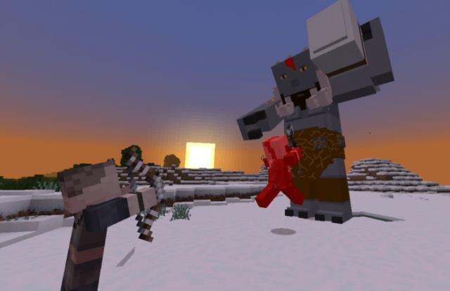 Атрей и Кратос сражаются против монстра