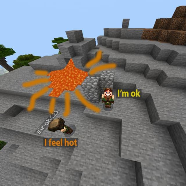 Игроки рядом с лавой