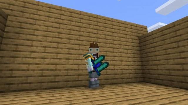 Голубой меч эпичности в руке игрока