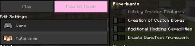 Включение экспериментальных настроек