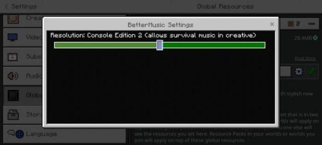 Выбор настроек дополнения с улучшенной музыкой