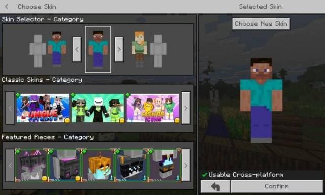 Меню выбора скинов