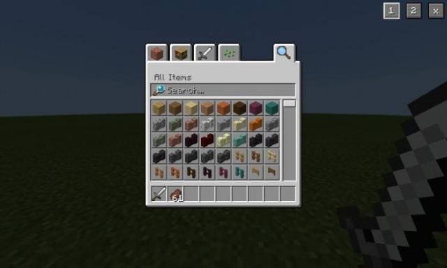 Выбор предметов в творческом инвентаре