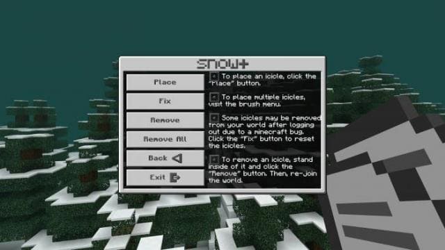 Меню для использования снега