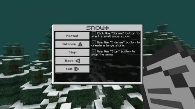 Меню для управления снегом