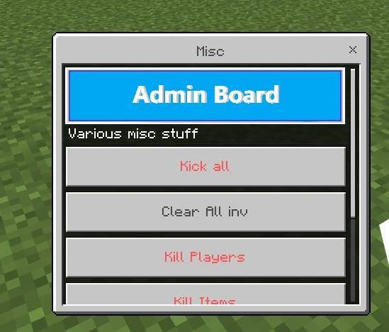 Меню управления сервером