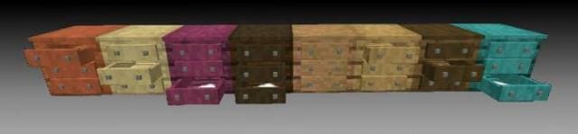 Множество полок и столов