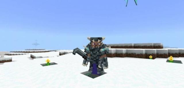 Игрок в броне в снежном биоме