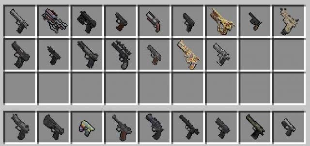 Разнообразные виды пистолетов, револьверов, пистолетов-пулемётов