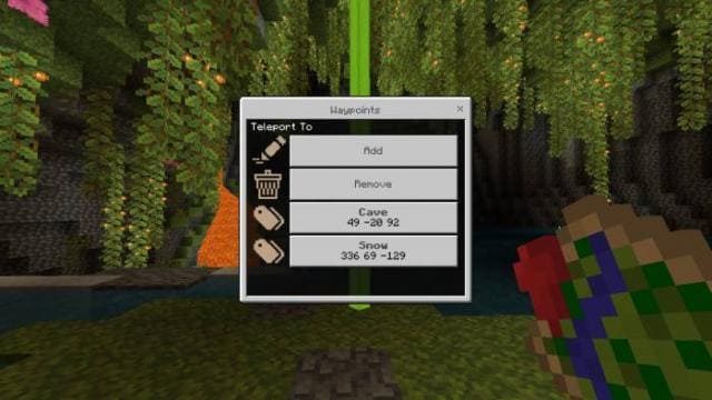 Меню выбора телепортации