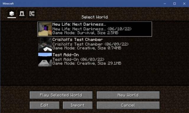 Экран выбора миров из Java