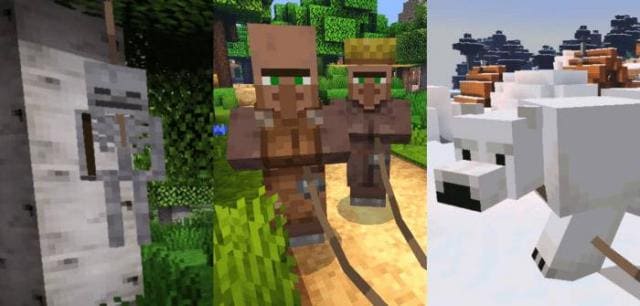 Деревенские жители и белый медведь на поводке