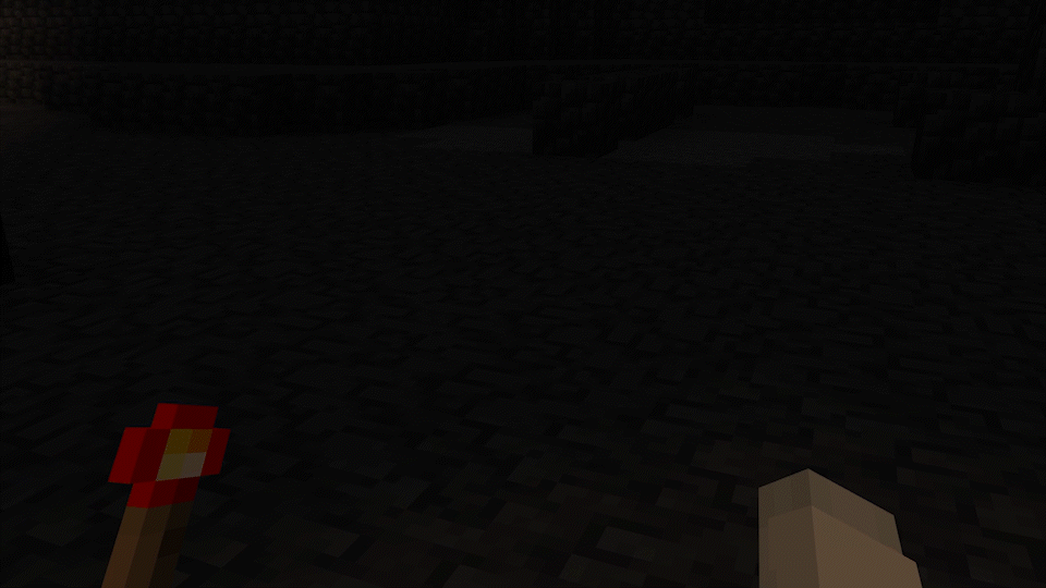 Освещение от редстоун факела в руке