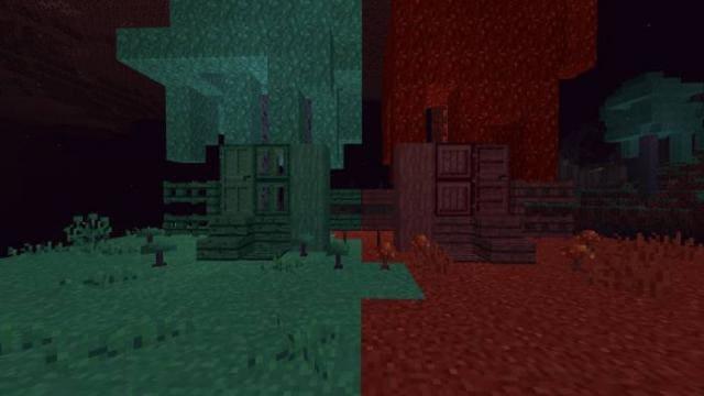 Искаженный и багровый биом в сравнении