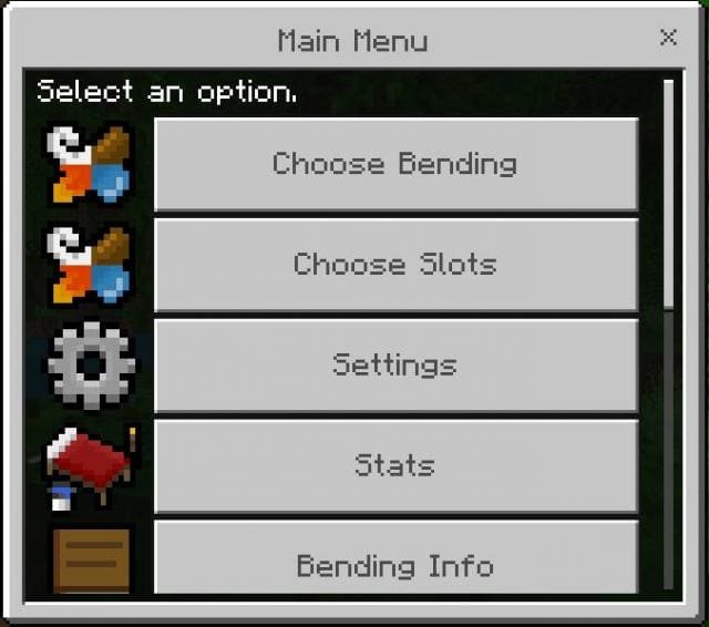 Основное меню дополнения