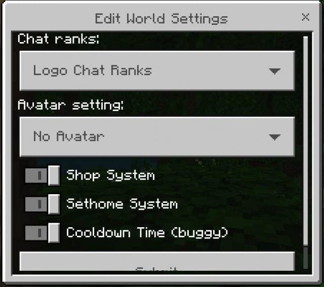 Изменение настроек мира