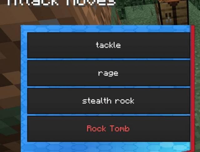 Меню атаки покемонов