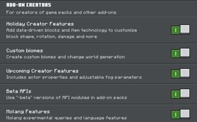 Экспериментальные настройки