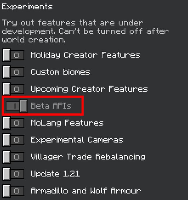 Экспериментальные опции